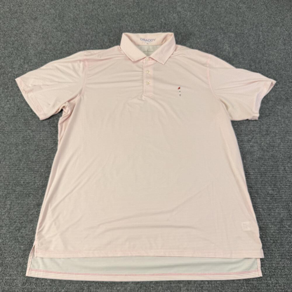 B Draddy Sport Polo Shirt Mens XL Pink Stripe Golf USA Stretch
